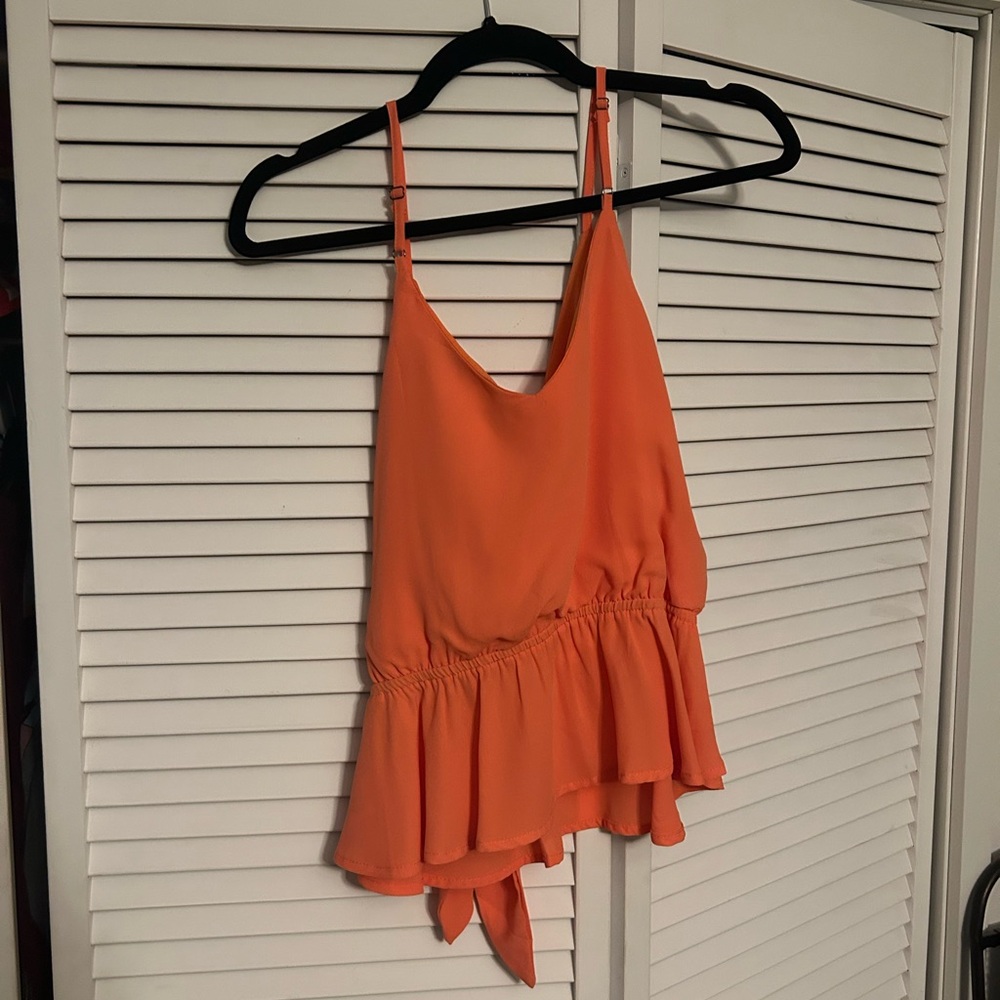 She and Sky Vibrant Orange Camisole with Ruffle Hem